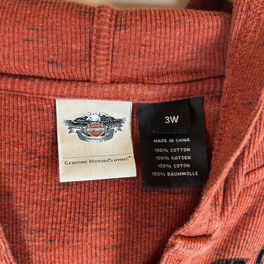 Harley-Davidson Womens 3W Rust Orange Space Dye Hooded Henley Flocked Top 2014 - Picture 3 of 12